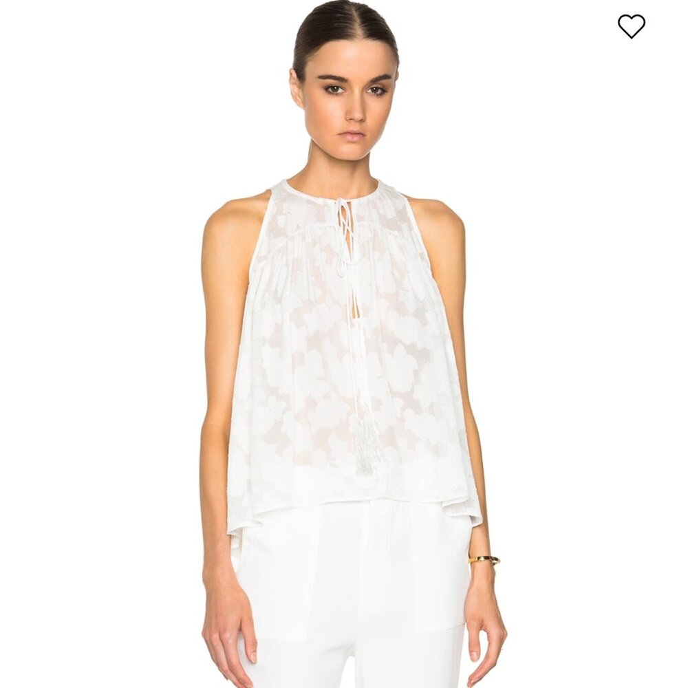 NWT DEREK LAM 10 CROSBY  Sheer Floral Silk Tank  Soft White Size 2/ Small